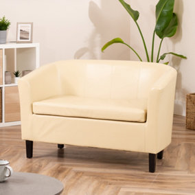 Meriden 112cm Wide Cream PU Vegan Leather 2 Seat Tub Accent Sofa Supplied with Both Light and Dark Wooden Legs