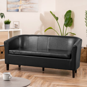 Meriden 156cm Wide Black PU Vegan Leather 3 Seat Tub Accent Sofa Supplied with Both Light and Dark Wooden Legs