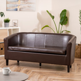Meriden 3 Seat Tub Faux Leather Sofa - Brown