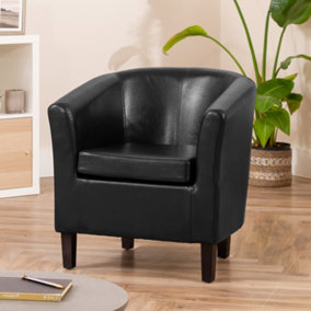 Meriden 68cm Wide Black PU Vegan Leather Accent Tub Chair Supplied with Both Light and Dark Wooden Legs