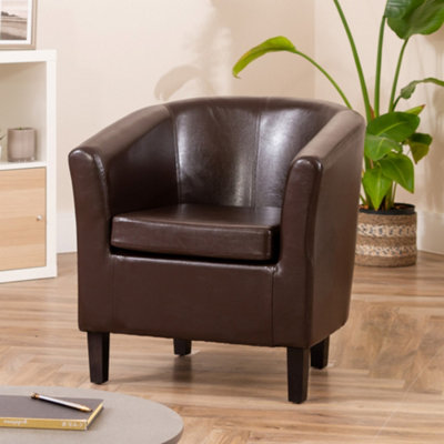 Meriden 68cm Wide Brown PU Vegan Leather Accent Tub Chair Supplied with Both Light and Dark Wooden Legs