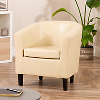 Meriden 68cm Wide Cream PU Vegan Leather Accent Tub Chair Supplied with Both Light and Dark Wooden Legs