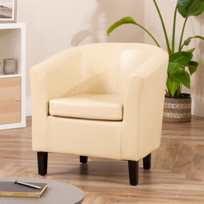 Meriden 68cm Wide Cream PU Vegan Leather Accent Tub Chair Supplied with Both Light and Dark Wooden Legs