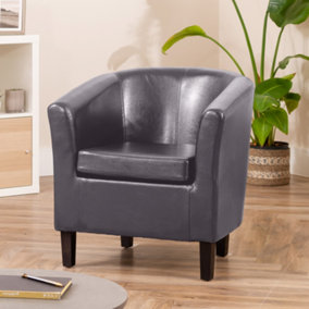 Meriden 68cm Wide Grey PU Vegan Leather Accent Tub Chair Supplied with Both Light and Dark Wooden Legs