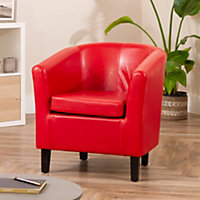 Meriden 68cm Wide Red PU Vegan Leather Accent Tub Chair Supplied with Both Light and Dark Wooden Legs