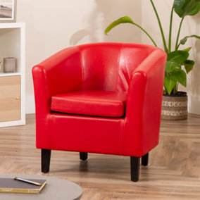 Meriden 68cm Wide Red PU Vegan Leather Accent Tub Chair Supplied with Both Light and Dark Wooden Legs