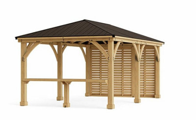 Meridian Gazebo 12ft x 20ft (3.7m x 6.2m) with Privacy Wall & Wooden Bar Counter