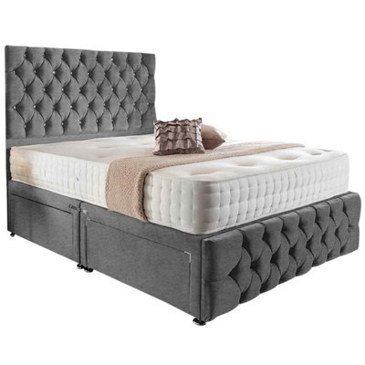 Merina Divan Bed Set with Tall Headboard and Mattress - Chenille Fabric ...