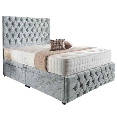 Merina Divan Bed Set with Tall Headboard and Mattress - Crushed Fabric ...