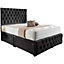 Merina Divan Bed Set with Tall Headboard and Mattress - Plush Fabric, Black Color, Non Storage