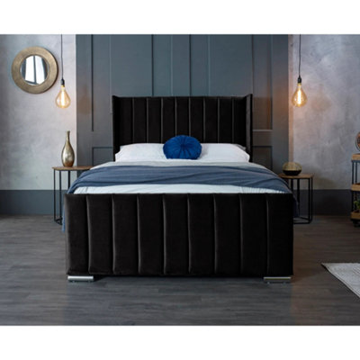 Meriso Plush Velvet Black Bed Frame