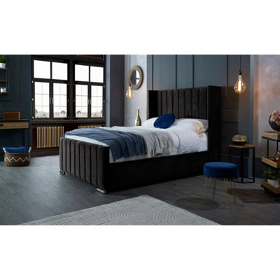 Meriso Plush Velvet Black Bed Frame