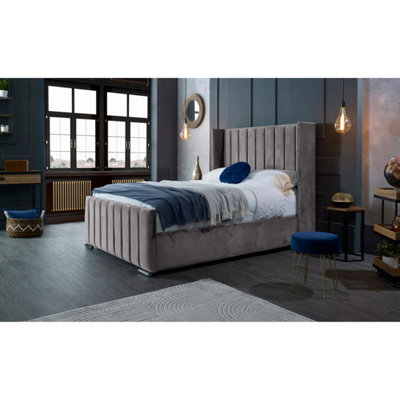 Meriso Plush Velvet Silver Bed Frame