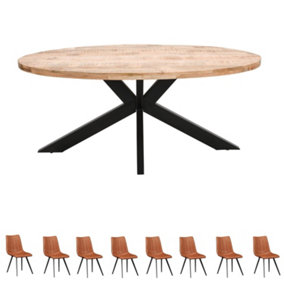 Merlin Mango Wood 6-8 Seater Oval Dining Table Set With 8 Chairs