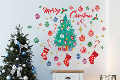 Merry Christmas and Christmas Tree, Stickers, Xmas Wall Art, DIY Art