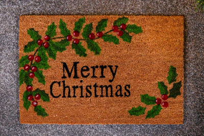 Merry Christmas Natural Coir Door Mat