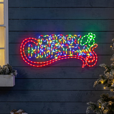 Merry Christmas Silhouette Rope Light Large Outdoor LED Wall