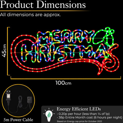 Merry Christmas Silhouette Rope Light Large Outdoor LED Wall Decoration Christow 1m