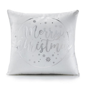 Merry Christmas Silver 18" Christmas Cushion
