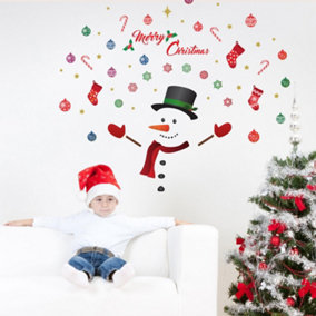 Merry Christmas With Happy Snowman Wall Stickers Living room DIY Home Decorations