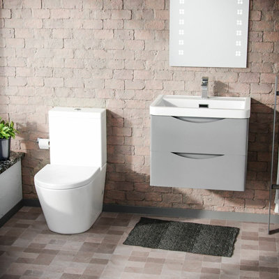 Merton Light Grey Basin Wall Hung Vanity Cabinet & Rimless Close Coupled Toilet