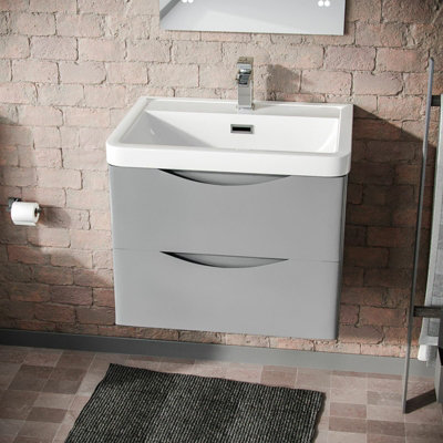 Merton Light Grey Basin Wall Hung Vanity Cabinet & Rimless Close Coupled Toilet