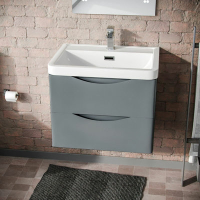 Merton Modern Grey Basin Vanity Wall Hung and Rimless Close Coupled Toilet