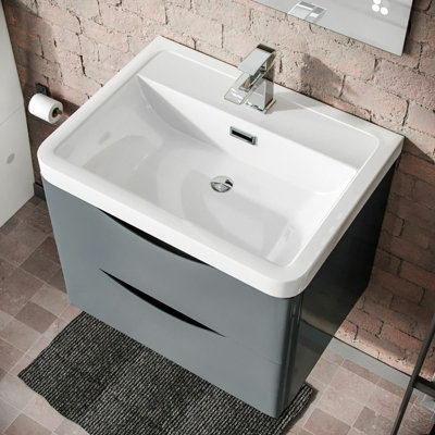 Merton Modern Grey Basin Vanity Wall Hung and Rimless Close Coupled Toilet