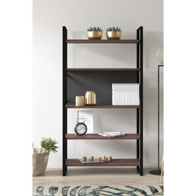 Meta Bookcase Free Standing Storage Shelf with Metal Frame, 86 x 35 x 165 cm 5 Display Shelves, Bookshelf, Open Cabinet, Walnut
