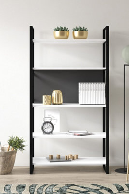 Meta Bookcase Free Standing Storage Shelf with Metal Frame, 86 x 35 x 165 cm 5 Display Shelves, Bookshelf, Open Cabinet, White