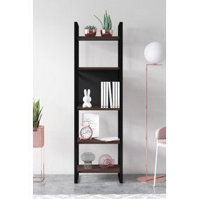 Meta Narrow Bookcase Storage Shelf with Metal Frame, 48 x 35 x 165 cm 5 Display Shelves, Bookshelf, Open Cabinet, Walnut