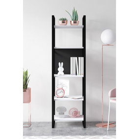 Meta Narrow Bookcase Storage Shelf with Metal Frame, 48 x 35 x 165 cm 5 Display Shelves, Bookshelf, Open Cabinet, White