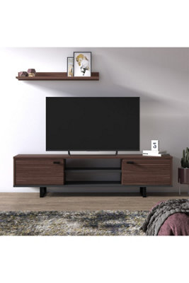 Meta TV Stand with 2 Shelves and 2 Cabinets, 150 x 35 x 44 cm TV Unit Table for TVs up to 65 inch, Walnut