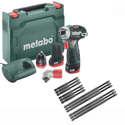 Metabo Right Angle Brushless Drill Driver x2 2ah Kit + Long Screwdriver Bit Set