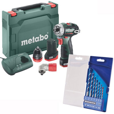 Metabo Right Angle Brushless Drill Screwdriver PowerMaxx x2 2ah Kit + Drill Bits