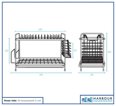 Metal 2-Tier Kitchen Dish Drainer Rack with Drip Tray Drying Storage Sink Board - Black