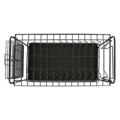 Metal 2-Tier Kitchen Dish Drainer Rack with Drip Tray Drying Storage Sink Board - Black