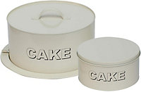 Metal 2PC Cake Carrier & Cake Tin Storage Set - Antique Cream Finish - Secure Clip Lock Closure