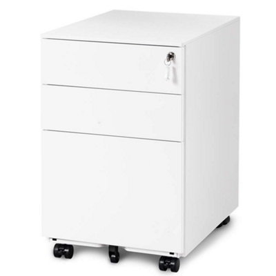 Metal 3 Drawers Mobile File Cabinet,White