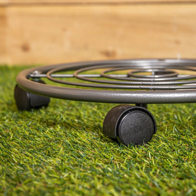 Metal 35cm Round Plant Pot Caddy/Flower Pot Stand / Plant Trolley on Wheels