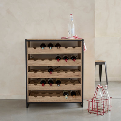 Metal and wood-effect wine rack with 5 shelves 75x40x90cm - Loft | DIY ...