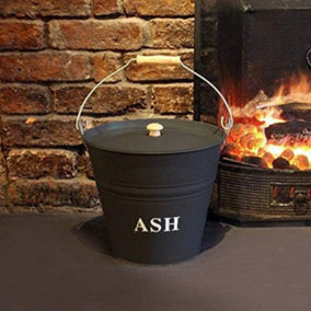 Metal Ash Bucket with Lid Dark Grey - 12L Capacity - Ideal for Fireplaces, Wood Burners, and Coal Fires