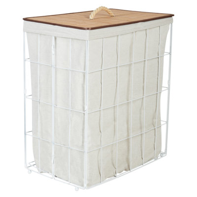 Metal Basket with Bamboo Lid White MIRISSA