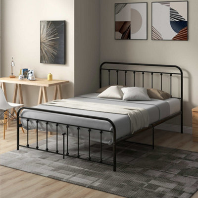 Metal Bed Frame, 4FT6 Solid Platform Bed with Headboard and Footboard ...