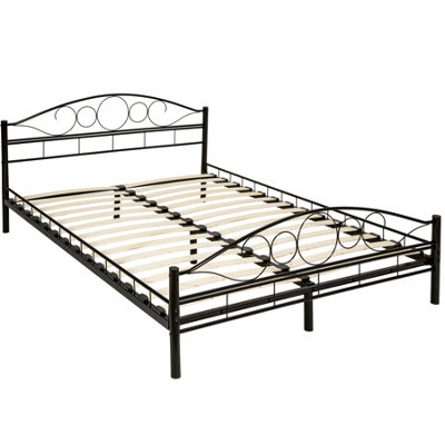 Metal bed frame Art with slatted base - black/black