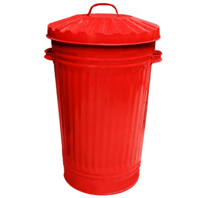Metal Bin Retro Dustbin Waste Bin Animal Feed or Fire Bin - Outdoor or Indoor Bin, Red Tall Tapered Steel Bin 45L