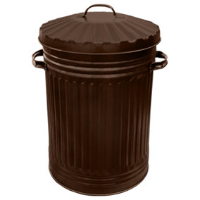 Metal Bin Retro Dustbin Waste Rubbish Bin Ideal Animal Feed Outdoor or Indoor Bin, Straight Sided Bronze Bin 45L