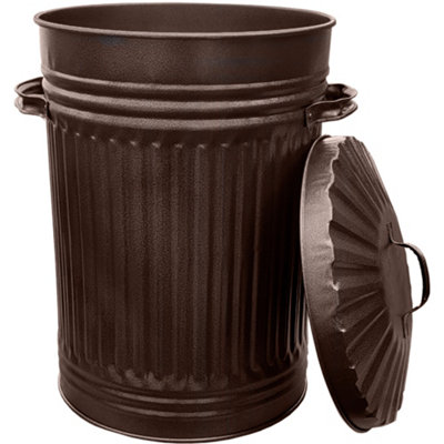 Metal Bin Retro Dustbin Waste Rubbish Bin Ideal Animal Feed Outdoor or Indoor Bin, Straight Sided Bronze Bin 45L