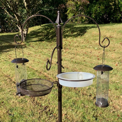 Metal Bird Feeding Station with 2 Feeders, Mealworm Tray and Water Dish