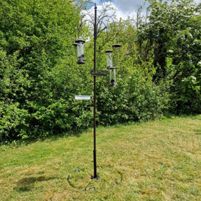 Metal Bird Feeding Station With Five Feeders And Patio Stand